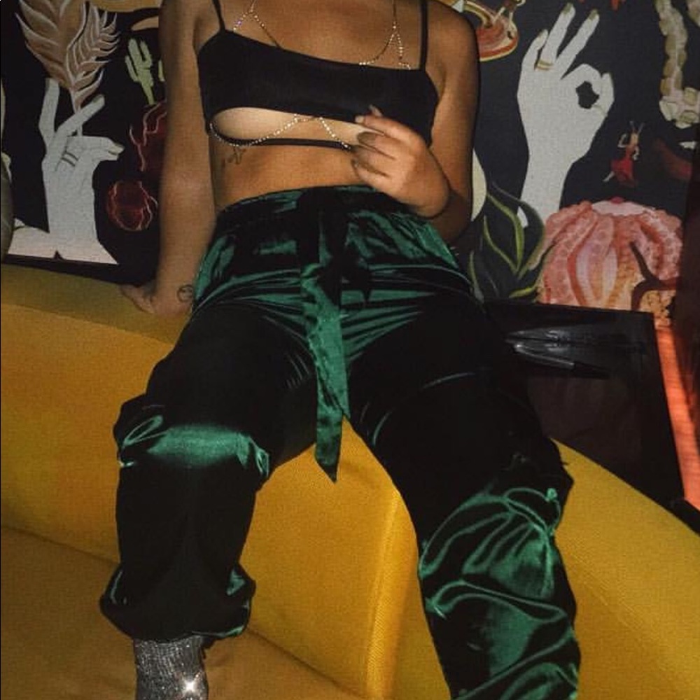 Green silk pants